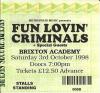 Fun Lovin' Criminals 1998 Brixton ticket