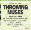 Throwing Muses 2003 Astoria ticket